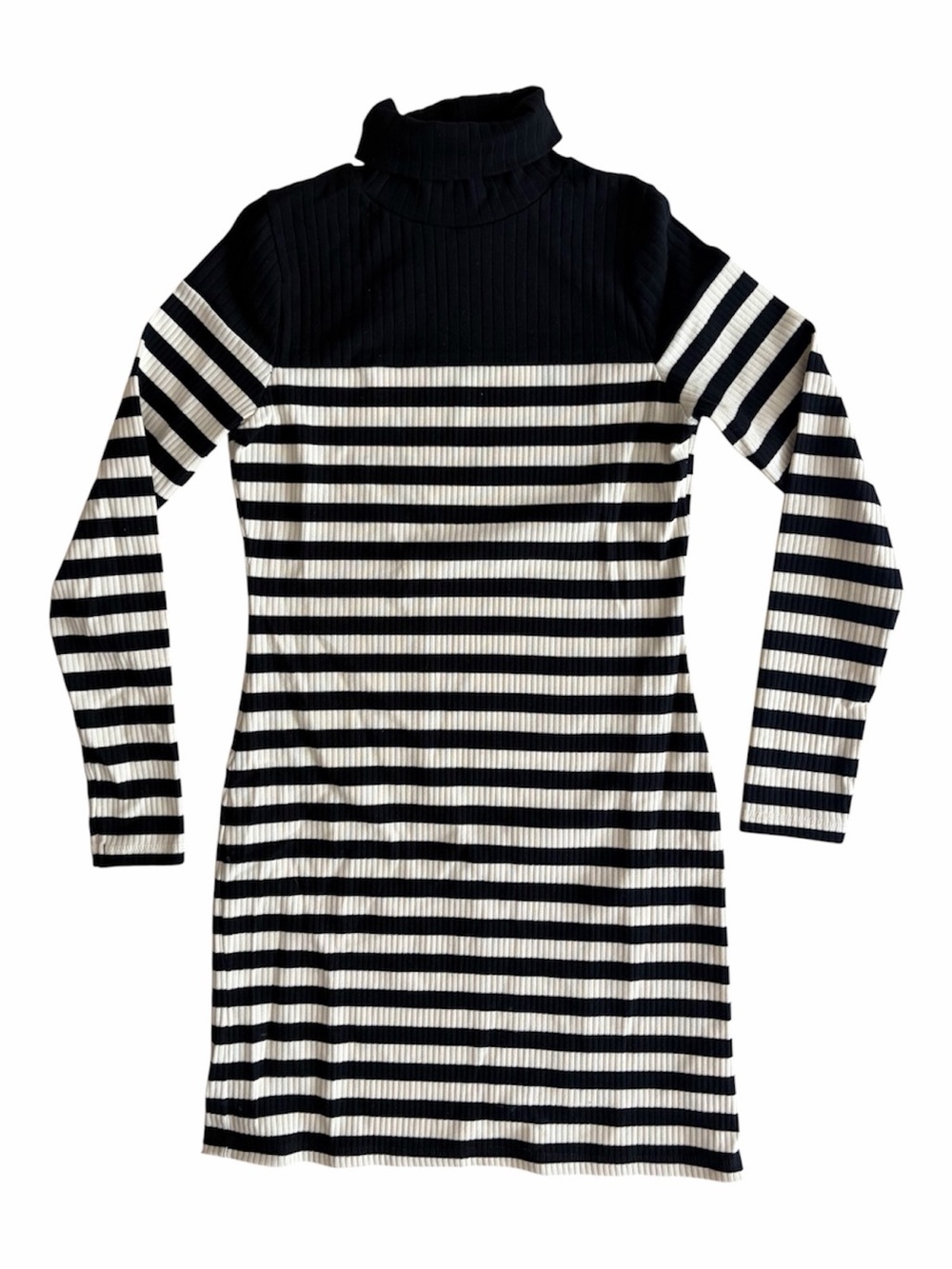 Topshop Black and White Striped Turtleneck Knit Dress